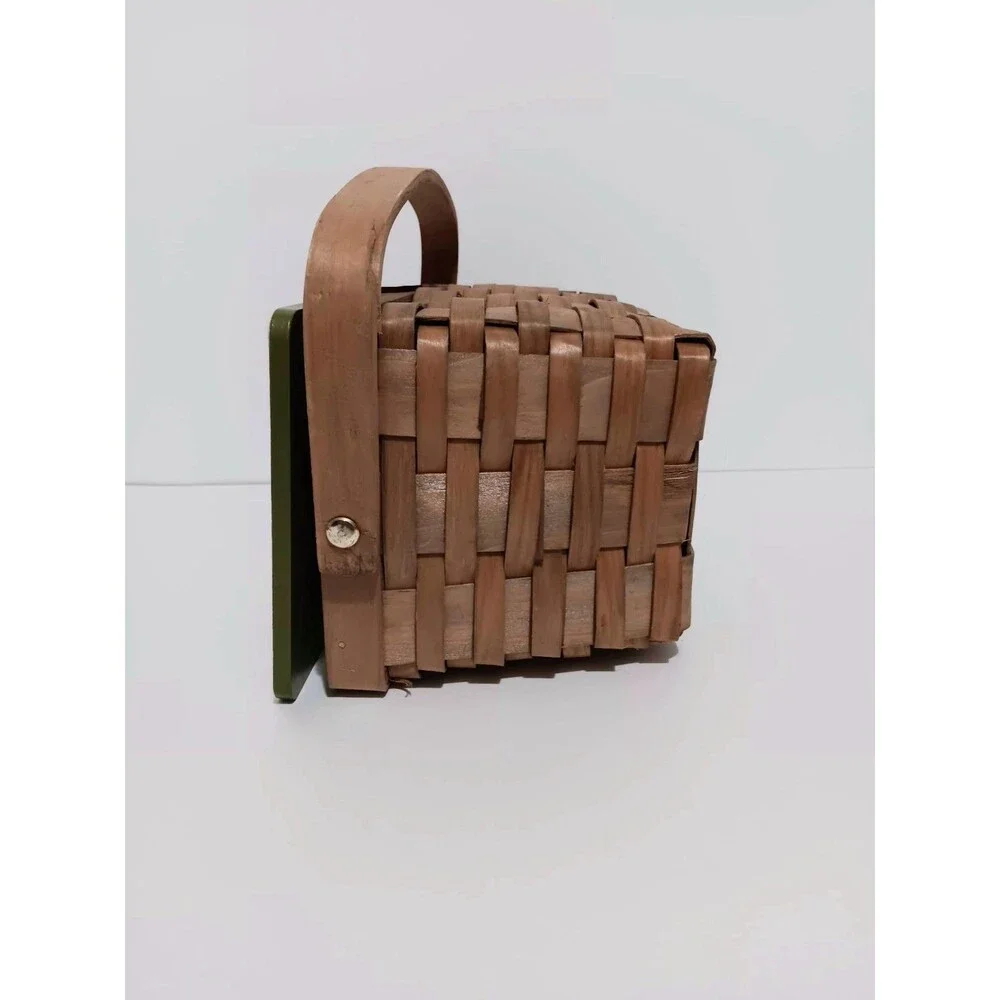 Basket /w Handle Wicker AUTUMN BLESSINGS Brown Green Lid Country Farmhouse Decor